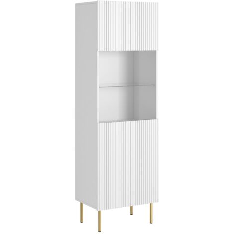 Vitrine Raccuja, vitrine de salon avec porte vitrée et détails, surélevée, 60 x 42 h 183 cm, blanche