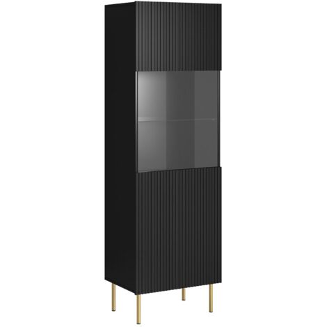 Vitrine Raccuja, vitrine de salon avec porte vitrée et détails, surélevée, 60 x 42 h 183 cm, noire