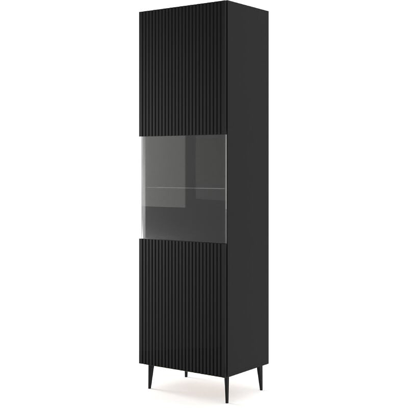 Bim Furniture - Vitrine ravenna b 1D 60 cm fraisé noir mat + pieds