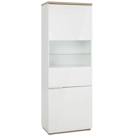 Vitrine réversible décor chêne texturé et blanc laqué - VERONICA