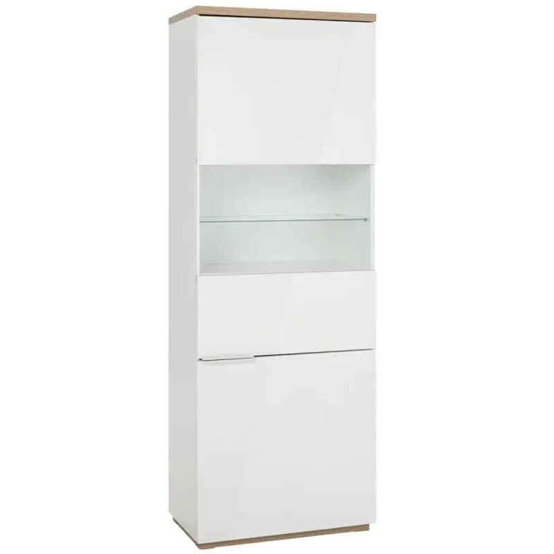 Meubletmoi - Vitrine réversible décor chêne texturé et blanc laqué - veronica