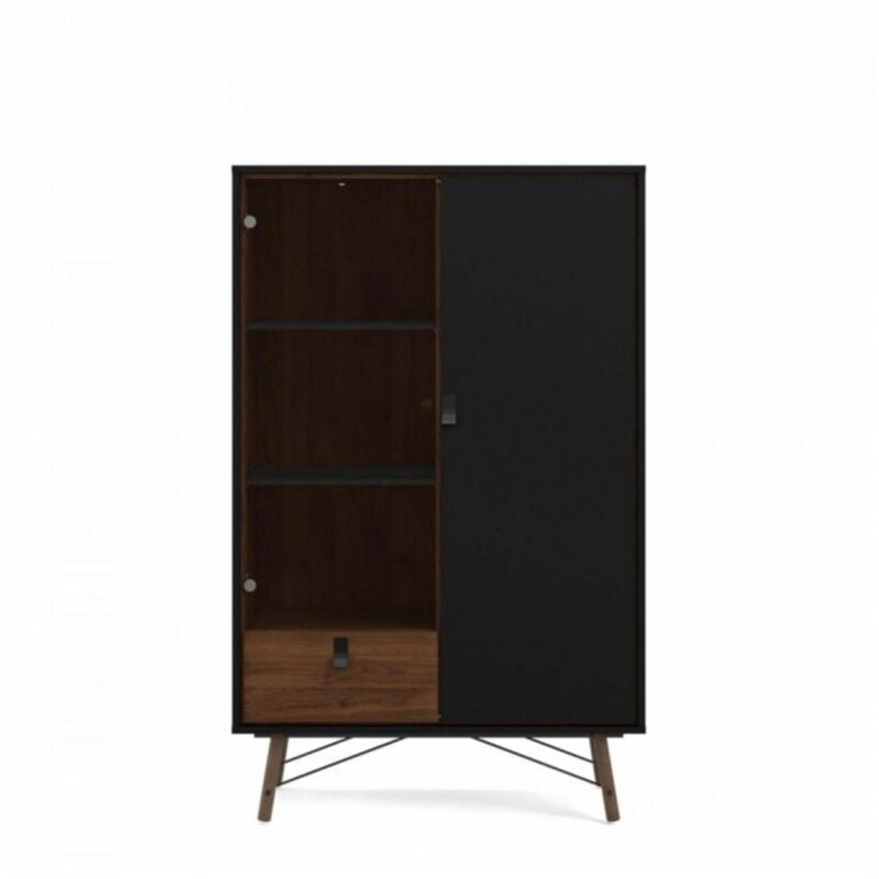 Abitare - Vitrine salon noir mat et noyer - Longarone