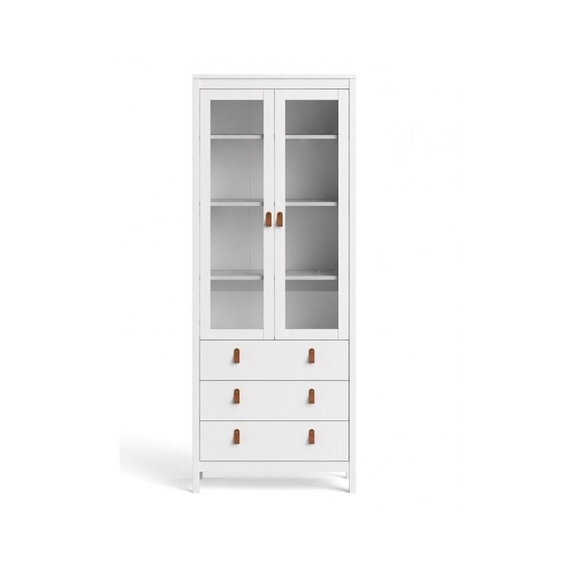 Vitrine salon 199 cm blanc mat avec deux portes et trois tiroirs - Cascina