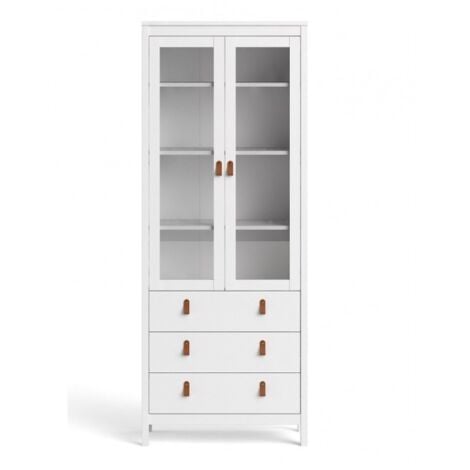 Vitrine salon 199 cm Blanc mat avec deux portes et trois tiroirs Blanc