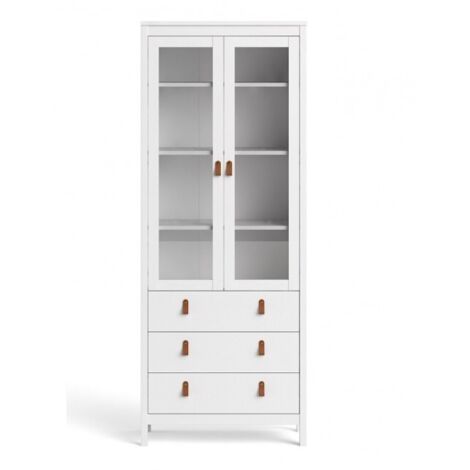 Vitrine salon 199 cm blanc mat avec deux portes et trois tiroirs - Cascina