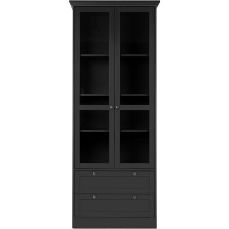 Vitrine salon 200 cm gris anthracite avec deux portes et deux tiroirs gris anthracite