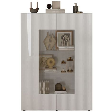 Vitrine SCENA – L121 x H166 x P42 cm – 2 portes – Blanc laqué brillant
