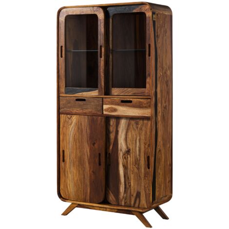 Vitrine Sheesham 90x40x180 dunkelbraun lackiert MAILAND 215