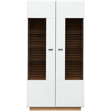 Vitrine Standvitrine, 98cm breit, weiß mit Eiche, FALLON-55