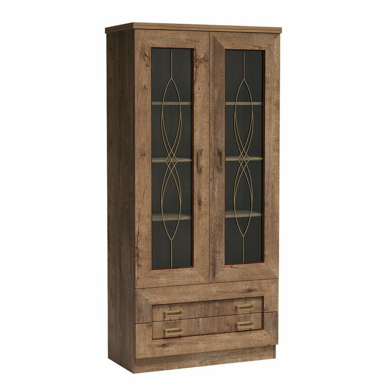 Étagère Lircava 107, Chêne de Lefkas, Avec des portes, Fermé, Avec tiroirs, Verre, Stratifié, Le nombre de portes: 0, Nombre de tiroirs: 0,