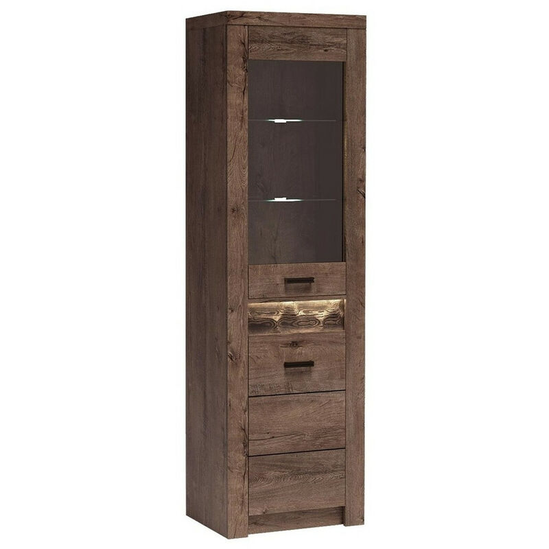 Mobilier1 - tagère Serfeno 102, Chêne sombre, Avec des portes, Fermé, Stratifié, Verre, Le nombre de portes: 0, Nombre de tiroirs: 0, 192x56x42cm, led