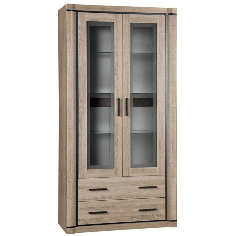 Mobilier1 - tagère Lorelie 116, Sonoma chêne, Fermé, Avec tiroirs, Avec des portes, Stratifié, Verre trempé, Le nombre de portes: 0, Nombre de