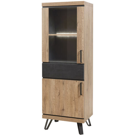 Vitrine style industriel chêne/gris Scarlet