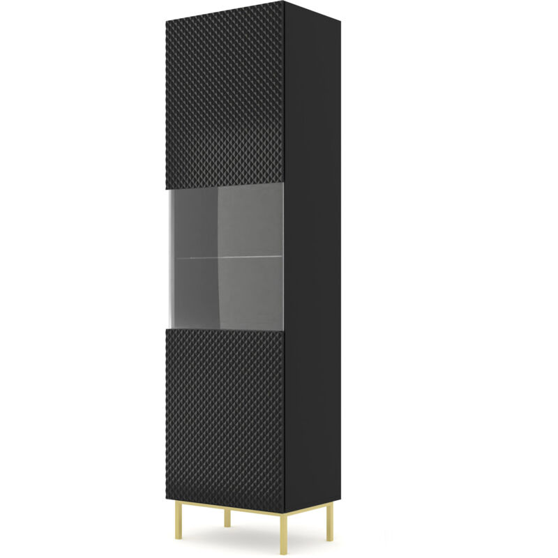 Bim Furniture - Vitrine sur pied ravenna c 60 cm 1D Noir Brillant diamant sur cadre