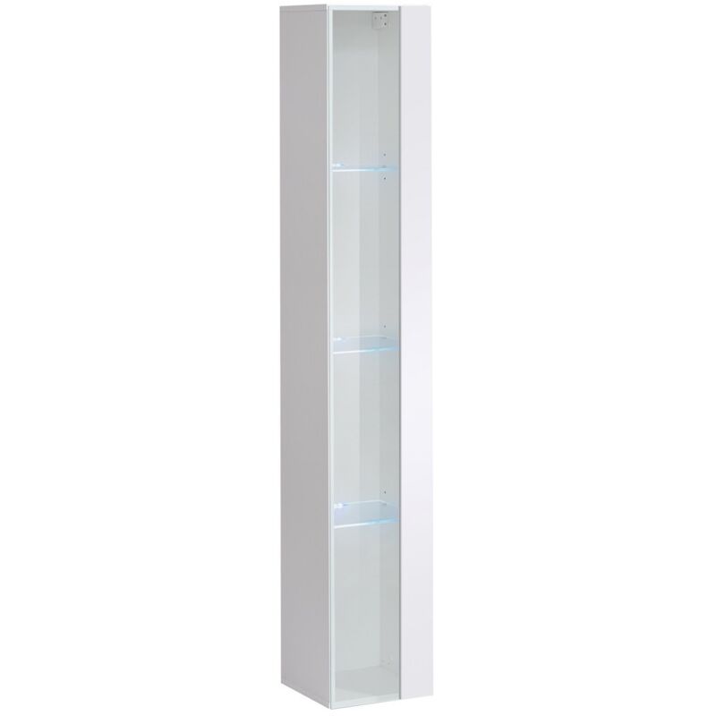 Meublorama - Vitrine suspendue – Blanc – Collection switch – Porte vitrée et led inclus – Grand modèle