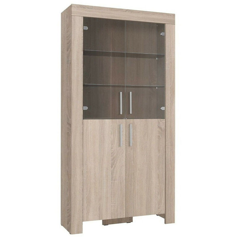 Mobilier1 - tagère Melfeli 101, Sonoma chêne, Avec des portes, Fermé, Stratifié, Verre, Le nombre de portes: 0, Nombre de tiroirs: 0, 201x100x42cm