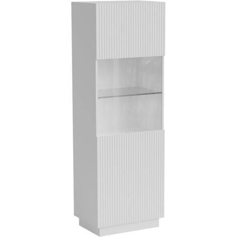 Vitrine Vado, vitrine de salon avec porte vitrée et détails, finition effet cannelé, 60 x 40 h 178 cm, blanc