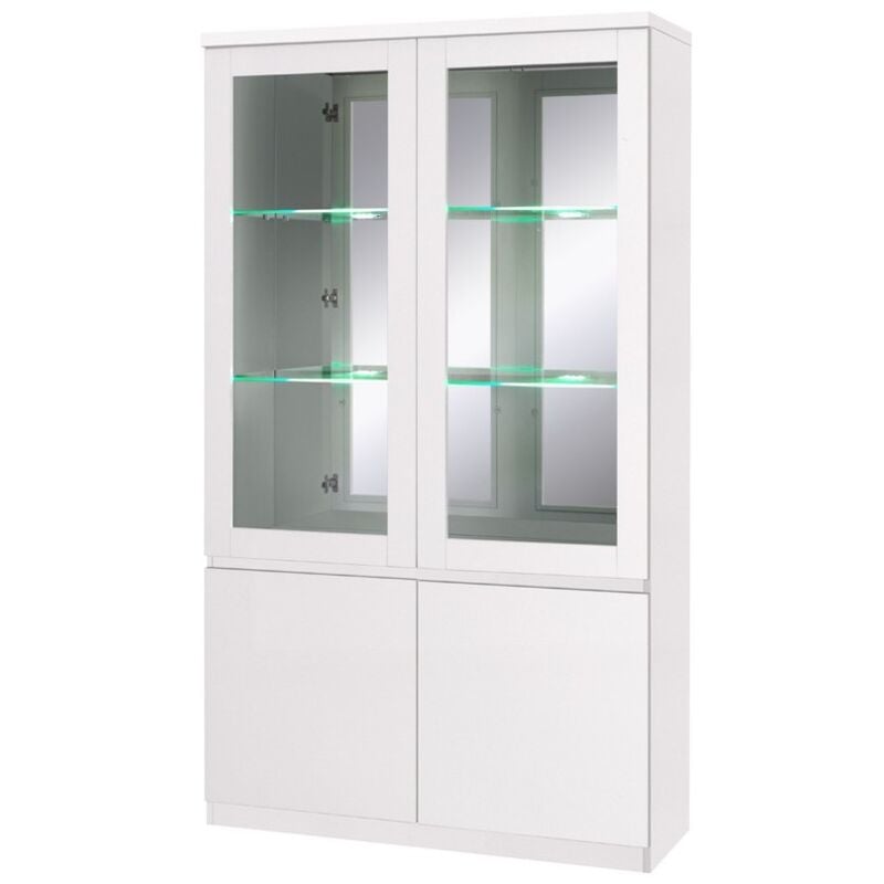 Meublorama - Vitrine vaisselier fabio - Blanc Brillant avec led - Style Design - 110 x 190 x 40 cm