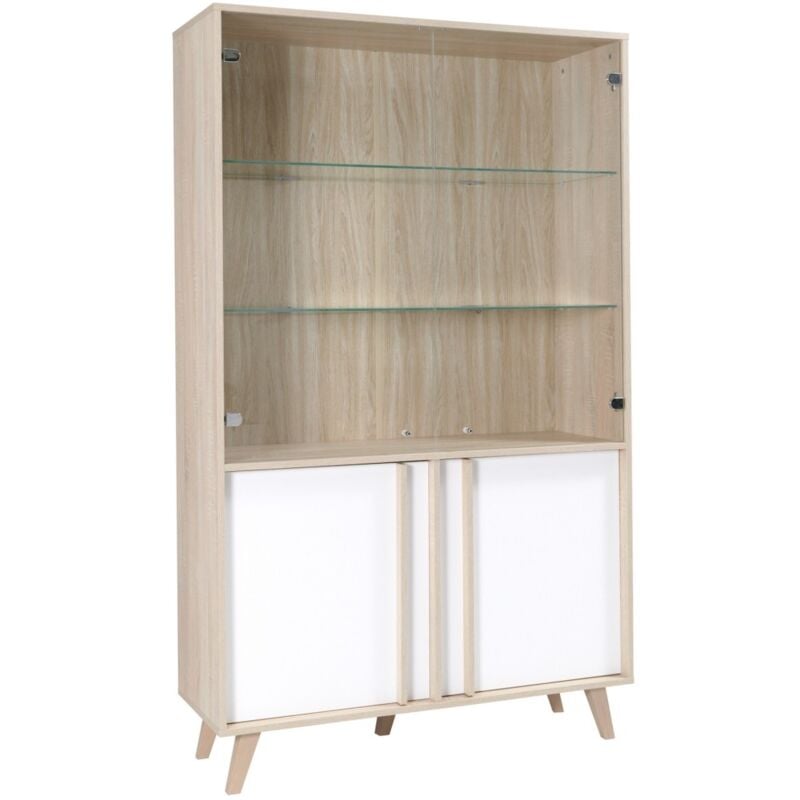 Vitrine, vaisselier, argentier malmo grand modèle + led. Meuble type scandinave idéal pour votre salle à manger