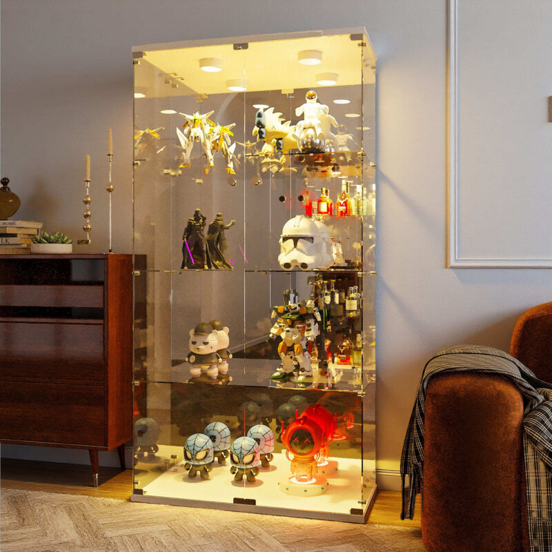 Pergar – Vitrine en verre trempé 4 étagères – Éclairage réglable