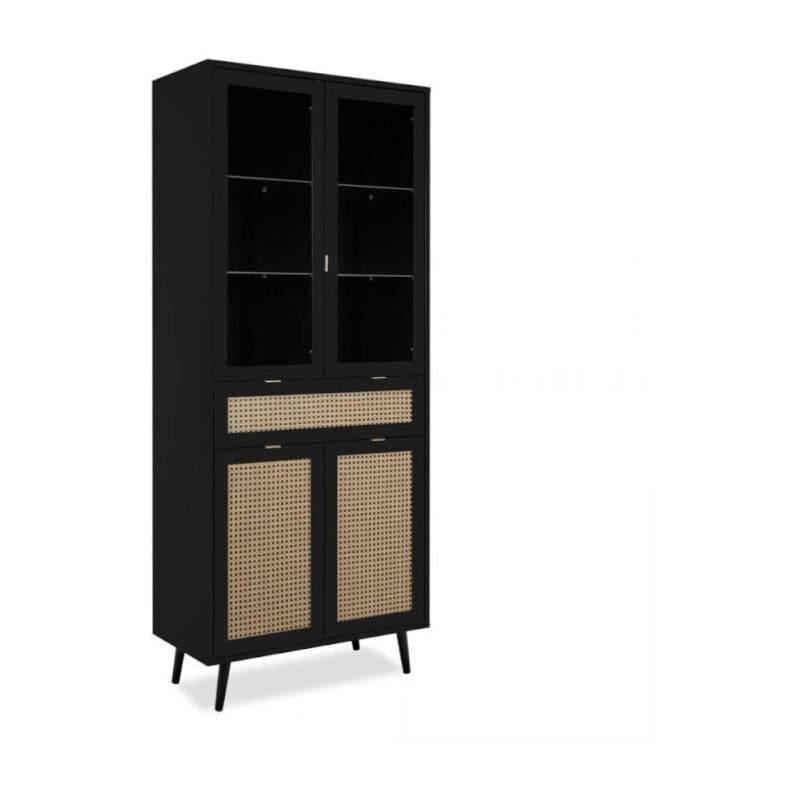 Webmarketpoint - Vitrine Vienna52A avec 4 portes et tiroir noir avec façades effet osier