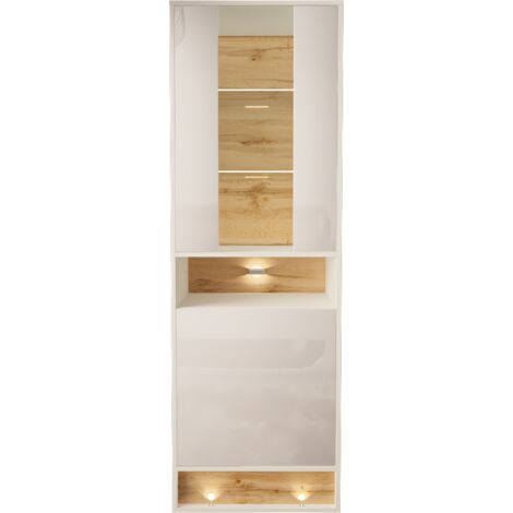 Vitrine VISIONARY 180 cm weiß glänzend / eiche wotan
