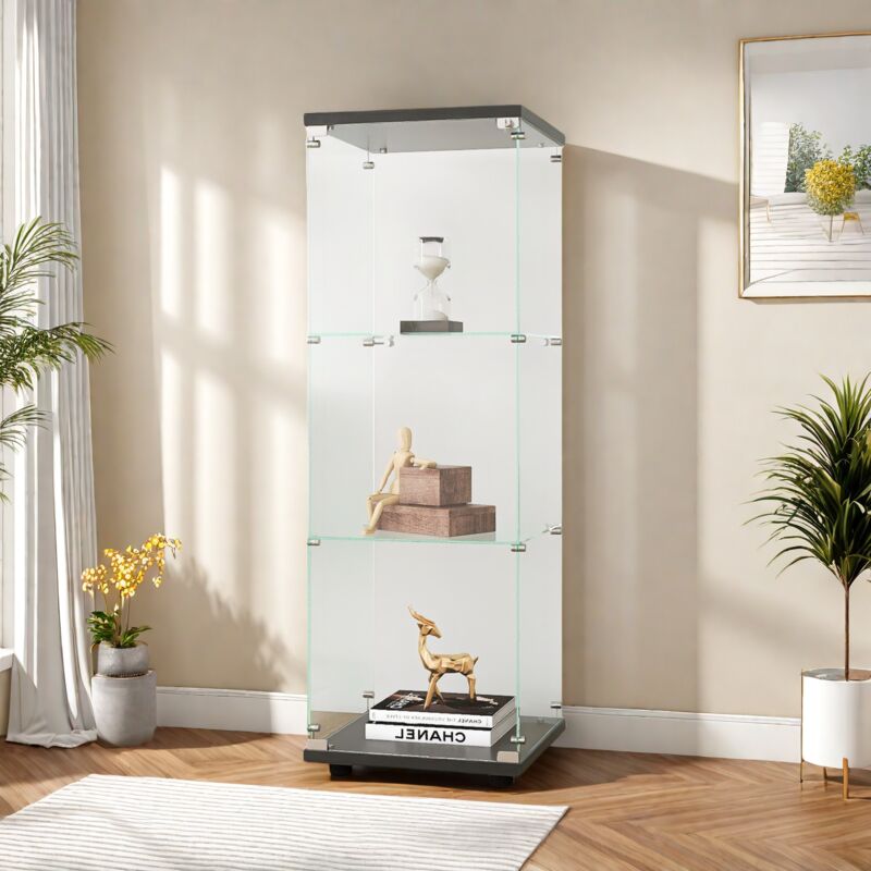 Eifson - Vitrine vitrée 42x36x125 cm avec 3 étagères, porte simple, sur pied, adaptée pour salon, chambre, bureau - Noir