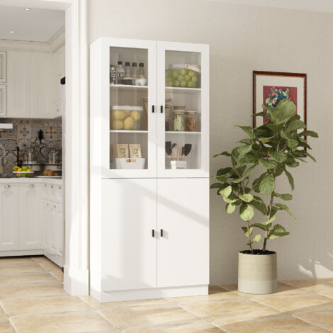 FUFU&GAGA Vitrinen mit gehärtetem Glas, Vitrinenschrank mit Glastüren, Küchenschrank mit Verstellbaren Einlegböden, Bücherschrank mit 1 Schrank, MDF, Hochschrank, Aktenschränke, 180 X 80 X 40 cm