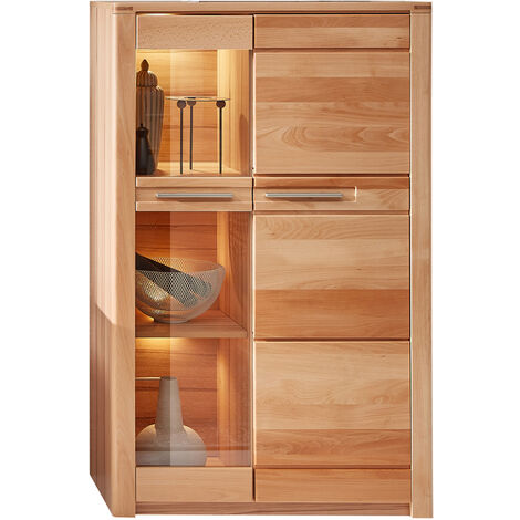 Vitrinenschrank 85cm, inkl. Beleuchtung, Front Kernbuche massiv NEWTON-36