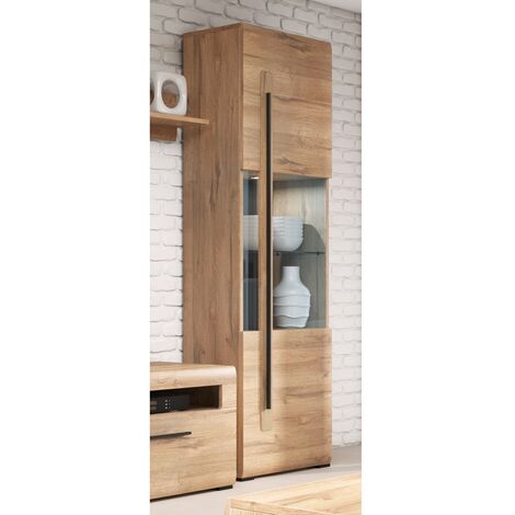 Vitrinenschrank Eiche Grandson Nb. TURDA-83 mit LED Beleuchtung, B/H/T: ca. 60/204/39 cm