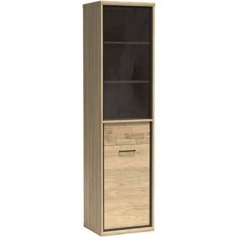Vitrinenschrank, Eiche mit strukturierter Schubkastenblende, MEGARA-161