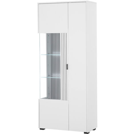 Vitrinenschrank mit Holztür rechts weiß matt mit schwarz HUNTER-61