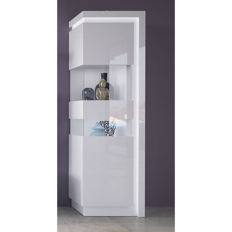 Vitrinenschrank mit indirekter Beleuchtung, Türanschlag links, in weiß Hochglanz LYNDHURST-129, B/H/T ca. 60/198,5/42 cm