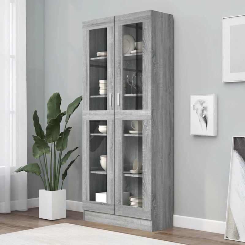 Vitrinenschrank Grau Sonoma 82, 5x30, 5x185, 5 Cm Holzwerkstoff Vidaxl