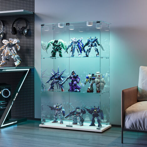 Vitrines en verre 78.5x35x123.5cm, LED réglable, 3 étagères et 2 portes, vitrine armoire, verre trempé, design transparent 360°, blanc