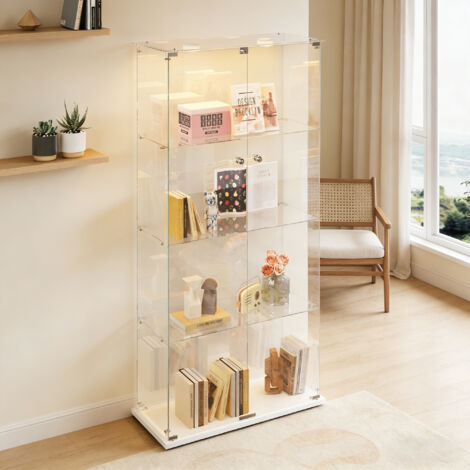 Vitrines en Verre avec LED, armoires de Rangement en Verre, 2 Portes et 4 étages, Lampe Tactile et Serrure, 163 x 78,5 x 35cm, Blanc
