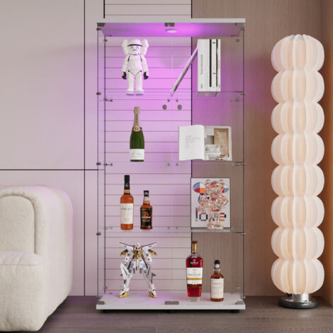 Vitrine,Vitrine Led Armoire Vitrine Led avec 2 Porte 4 Etagere Vitrine Collection Vitrine Affichage Meuble Vitrine Salon Vitrine en Verre Vitrine Bar Armoires Vitrine Chambre,Blanc