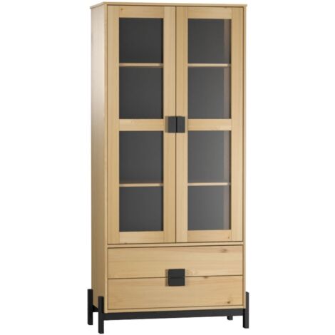 Vitrinna 2 Puertas Con 2 Cajones De Madera De Pino