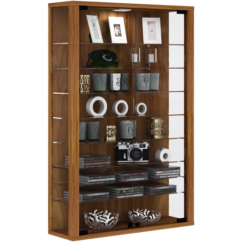 Ebuy24 - Vitrosa Mini Vitrine murale avec 2 portes vitrées, 8 tablettes en verre, imitation noyer.