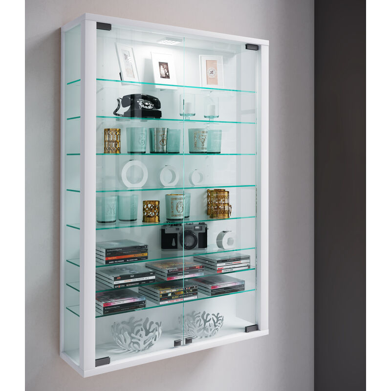 Ebuy24 - Vitrosa Mini Vitrine murale avec 2 portes vitrées, éclairage inclus, blanc.