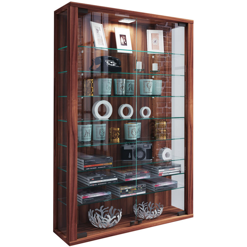 Ebuy24 - Vitrosa Mini Vitrine murale avec 2 portes vitrées, éclairage inclus, imitation noyer.