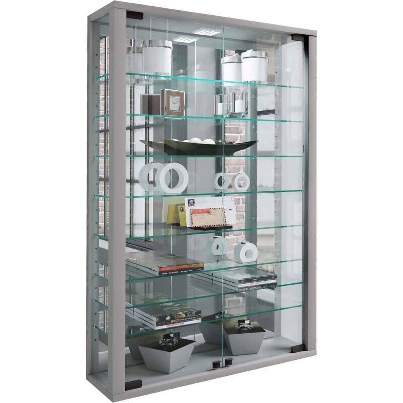 Ebuy24 - VitrosaMini vitrine accroché au mur avec miroir 2 portes en verre Incl. lumières led couleur argent.