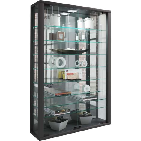 VitrosaMini Vitrinenschrank wandhängend mit Spiegel 2 Glastüren schwarz.
