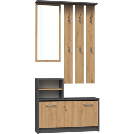 TOPESHOP VITTORIA - Garderobe für den Flur - Wandhaken + Spiegel + Schuhablage - 180x85x24 - Flurmöbel