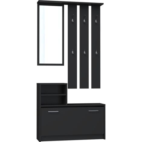 VITTORIA - Mueble recibidor - zapatero - 180x85x24cm - 6 ganchos + espejo + zapatero