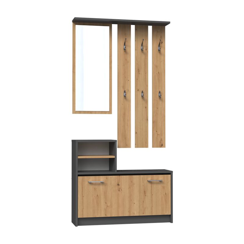 Topeshop - vittoria - Vestiaire d'entrée - Patère murale + miroir + rangement chaussures - 180x85x24 - Meuble d'entrée