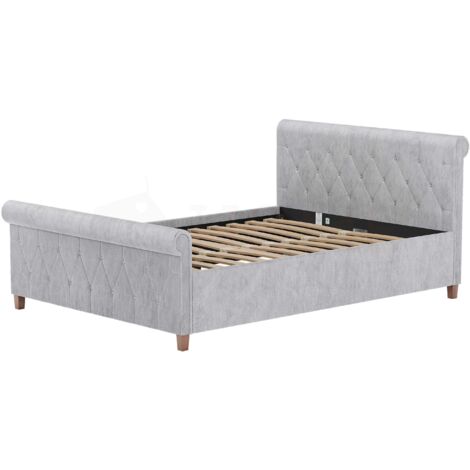 Vittorio 4ft6 Double Fabric Bed Frame, 135 x 190 cm, Crushed-Velvet-Silver