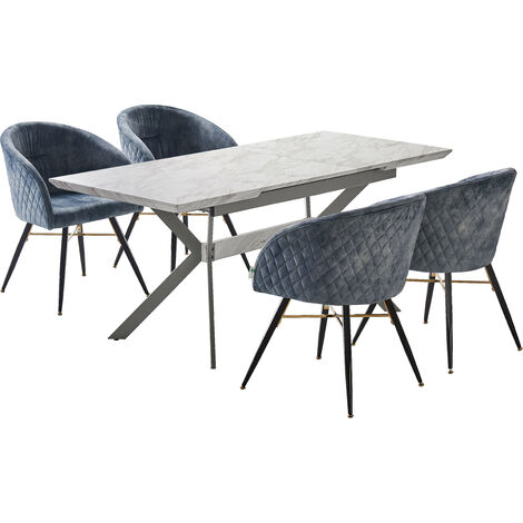 main image of "Vittorio Velvet Chair & Rocco Dining Table (WHITE & GREY)"
