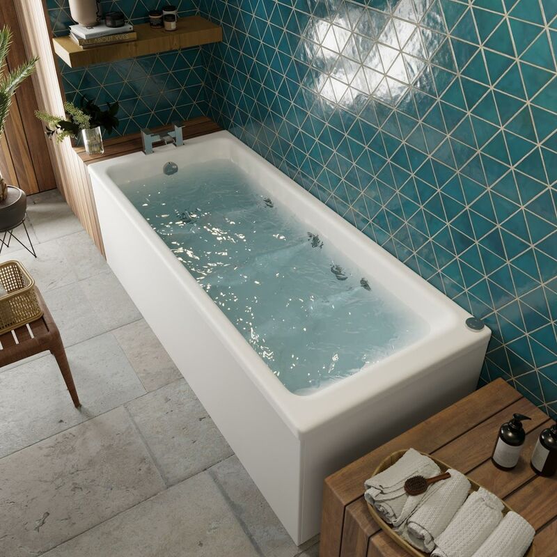 Vitura 1700 x 750mm Single Ended Square Whirlpool Bath 6 Jets Acrylic Bathroom - White