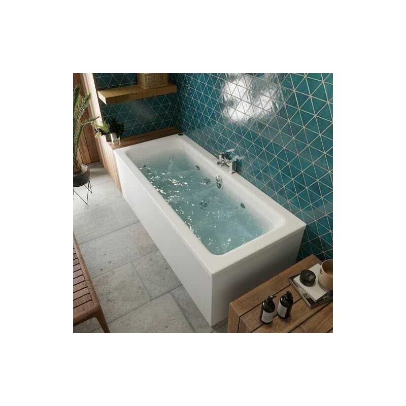1700x700mm Double Ended Square Whirlpool Bath 14 Jets Acrylic Bathroom - White - Vitura